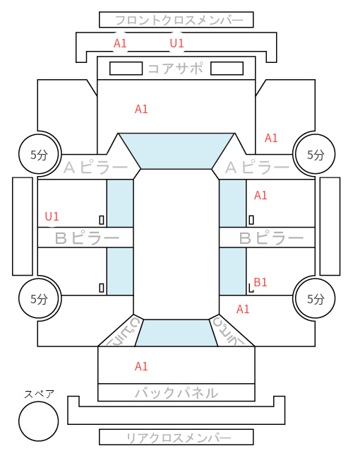 Body condition diagram (damage marks, Japanese labels)