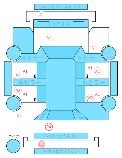 Body condition diagram (damage marks, Japanese labels)