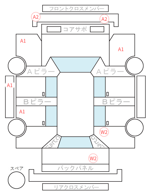 Body condition diagram (damage marks, Japanese labels)