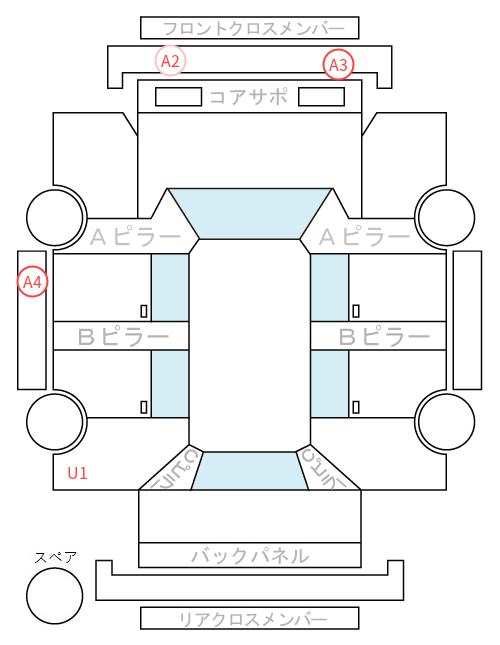 Body condition diagram (damage marks, Japanese labels)