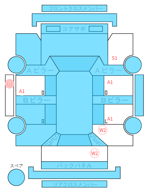 Body condition diagram (damage marks, Japanese labels)