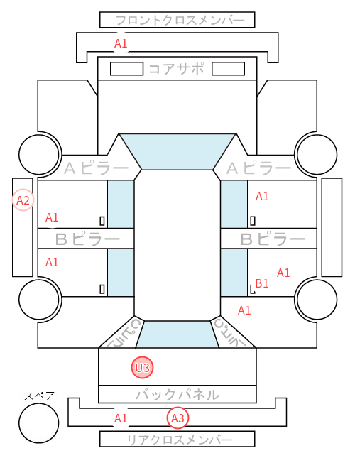 Body condition diagram (damage marks, Japanese labels)