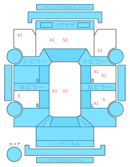 Body condition diagram (damage marks, Japanese labels)