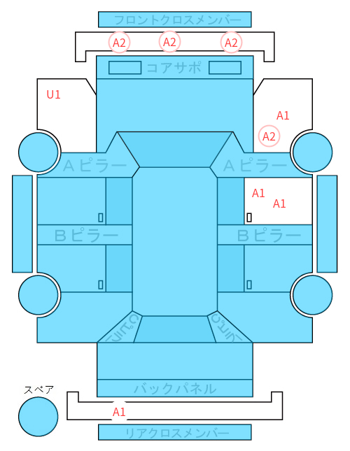 Body condition diagram (damage marks, Japanese labels)