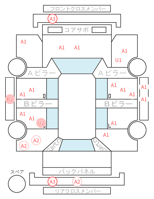 Body condition diagram (damage marks, Japanese labels)