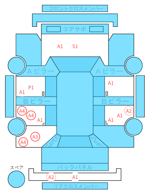 Body condition diagram (damage marks, Japanese labels)