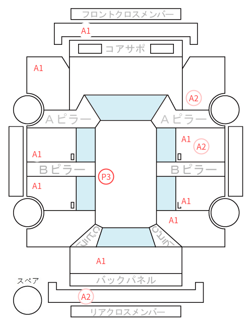 Body condition diagram (damage marks, Japanese labels)