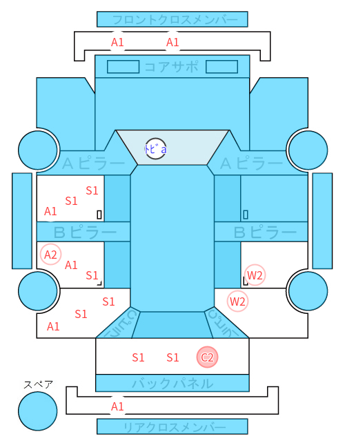 Body condition diagram (damage marks, Japanese labels)