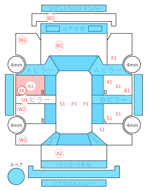 Body condition diagram (damage marks, Japanese labels)