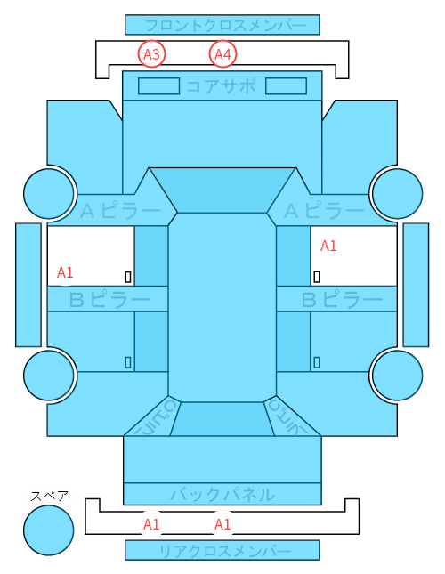 Body condition diagram (damage marks, Japanese labels)