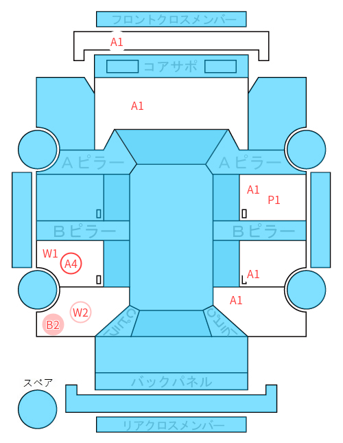 Body condition diagram (damage marks, Japanese labels)
