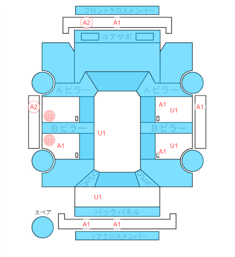 Body condition diagram (damage marks, Japanese labels)