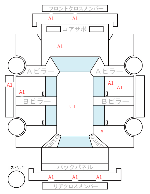 Body condition diagram (damage marks, Japanese labels)