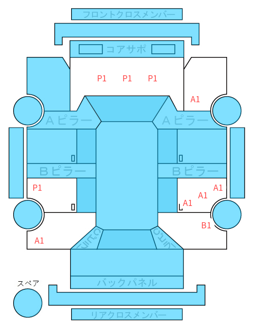 Body condition diagram (damage marks, Japanese labels)