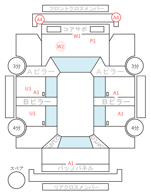 Body condition diagram (damage marks, Japanese labels)