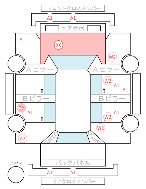 Body condition diagram (damage marks, Japanese labels)