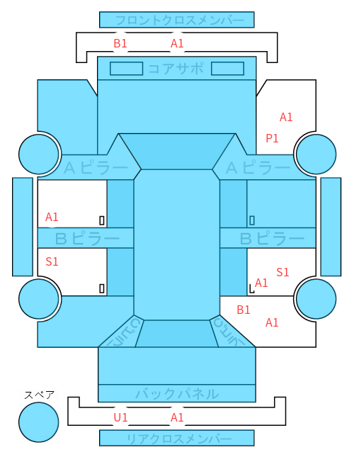 Body condition diagram (damage marks, Japanese labels)