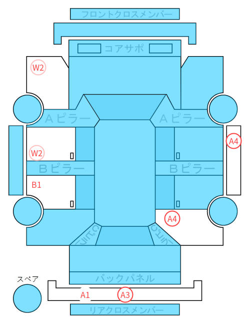 Body condition diagram (damage marks, Japanese labels)