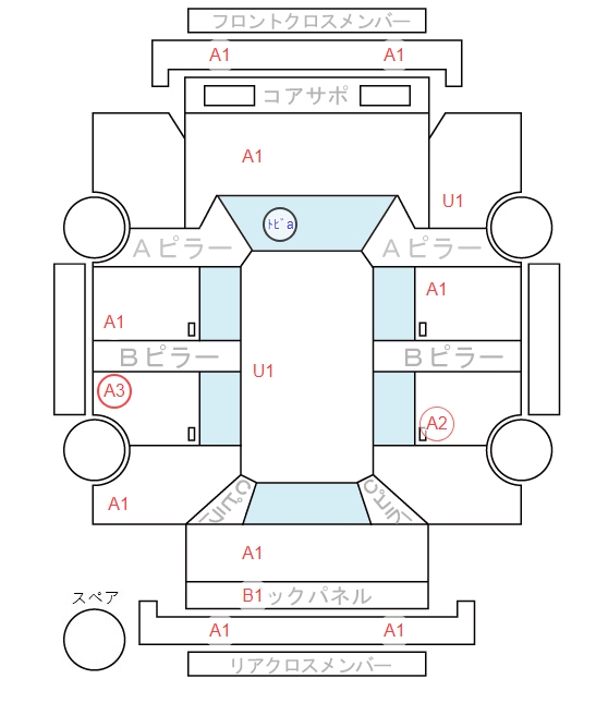 Body condition diagram (damage marks, Japanese labels)