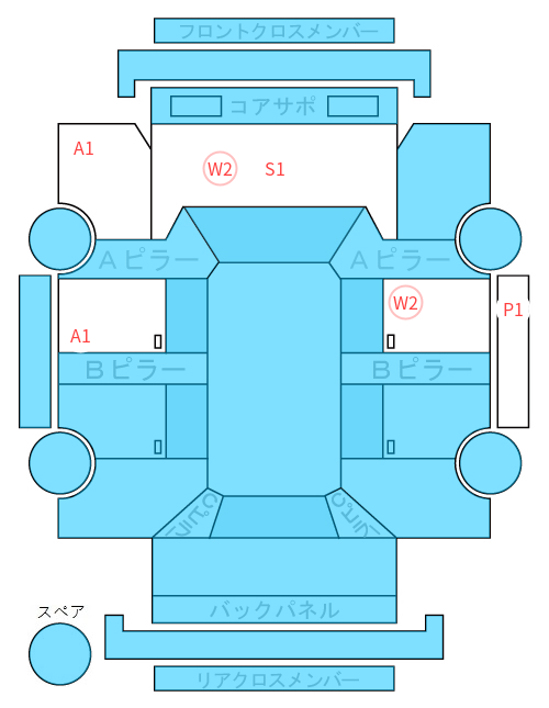 Body condition diagram (damage marks, Japanese labels)