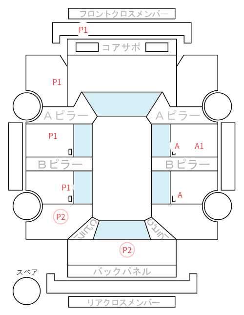 Body condition diagram (damage marks, Japanese labels)