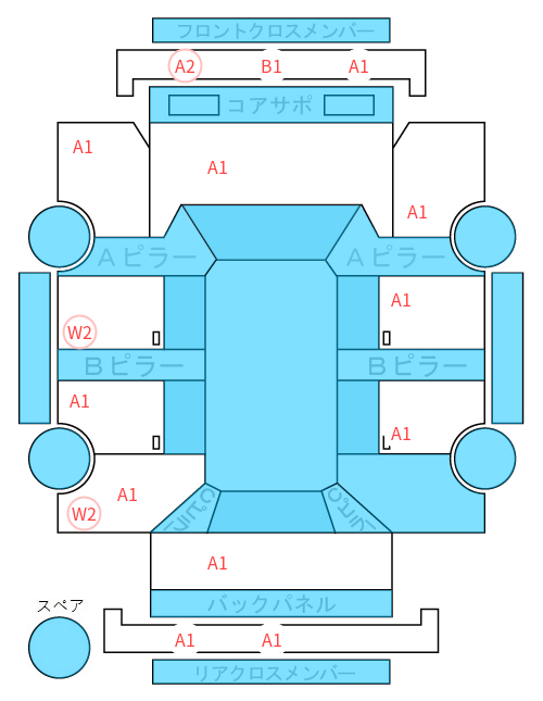 Body condition diagram (damage marks, Japanese labels)