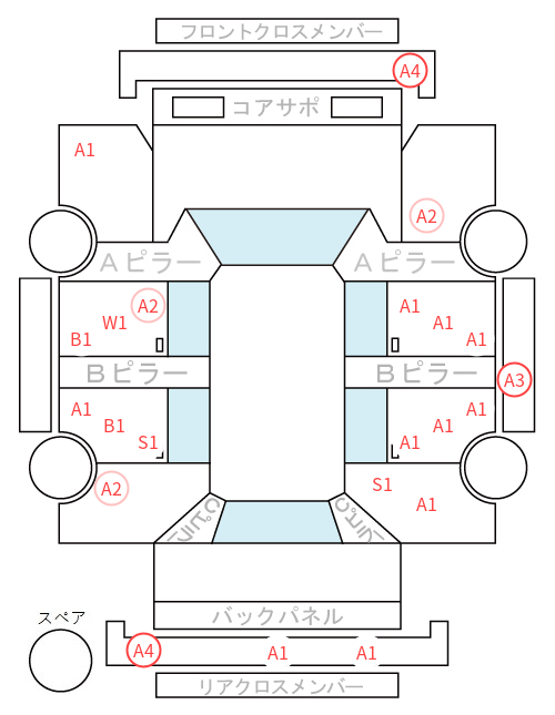 Body condition diagram (damage marks, Japanese labels)