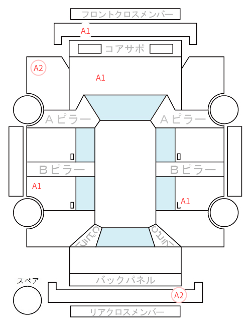 Body condition diagram (damage marks, Japanese labels)