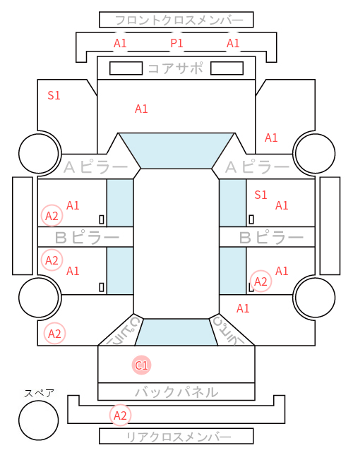 Body condition diagram (damage marks, Japanese labels)