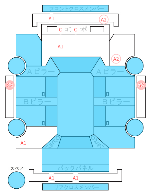 Body condition diagram (damage marks, Japanese labels)