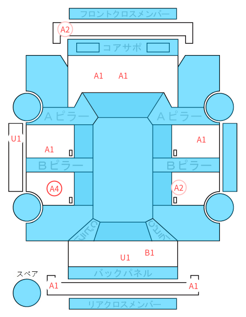 Body condition diagram (damage marks, Japanese labels)