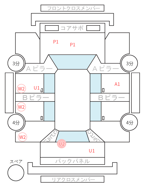 Body condition diagram (damage marks, Japanese labels)