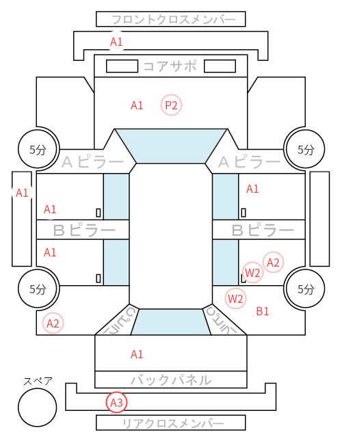 Body condition diagram (damage marks, Japanese labels)