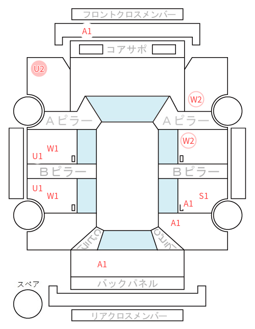 Body condition diagram (damage marks, Japanese labels)