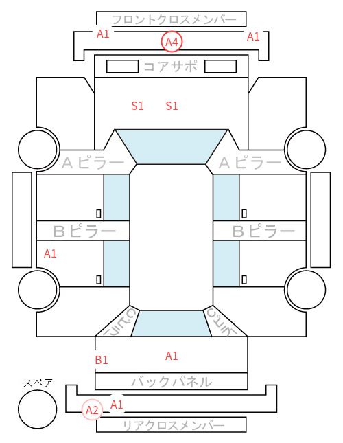 Body condition diagram (damage marks, Japanese labels)