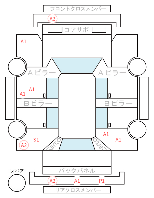 Body condition diagram (damage marks, Japanese labels)