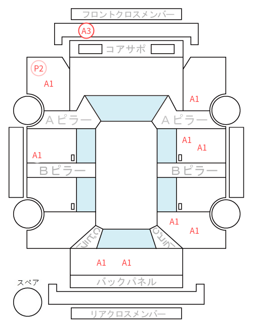 Body condition diagram (damage marks, Japanese labels)