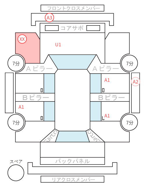 Body condition diagram (damage marks, Japanese labels)