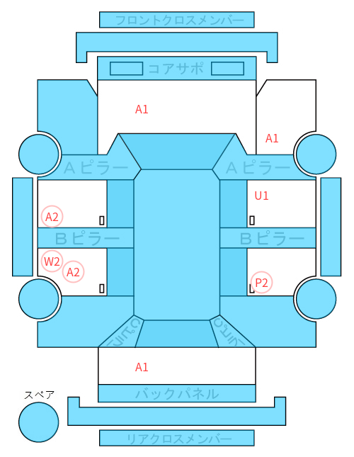 Body condition diagram (damage marks, Japanese labels)
