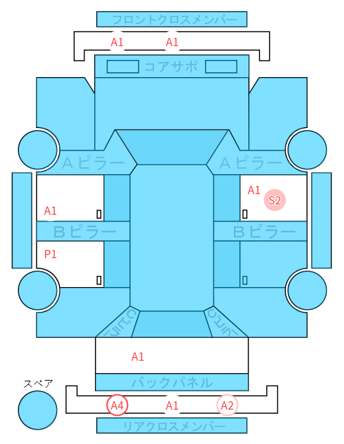 Body condition diagram (damage marks, Japanese labels)