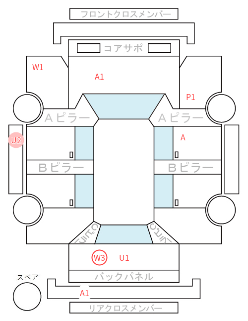 Body condition diagram (damage marks, Japanese labels)
