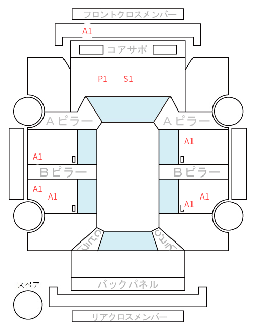 Body condition diagram (damage marks, Japanese labels)