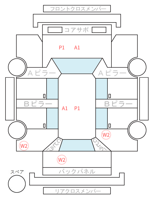 Body condition diagram (damage marks, Japanese labels)
