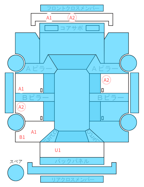 Body condition diagram (damage marks, Japanese labels)