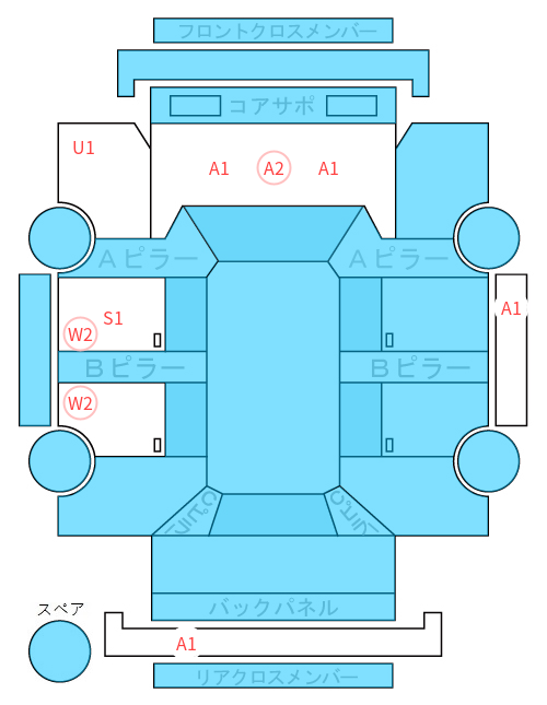 Body condition diagram (damage marks, Japanese labels)