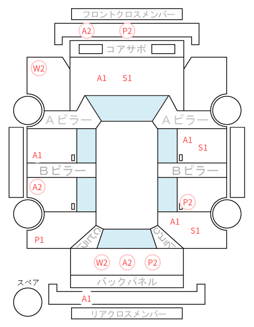Body condition diagram (damage marks, Japanese labels)