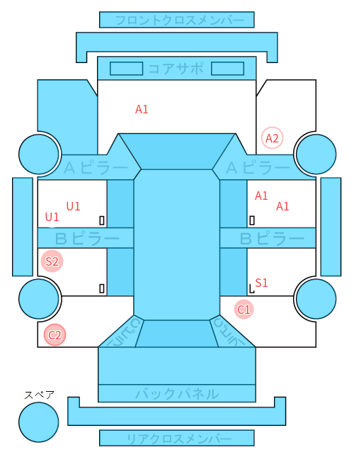 Body condition diagram (damage marks, Japanese labels)