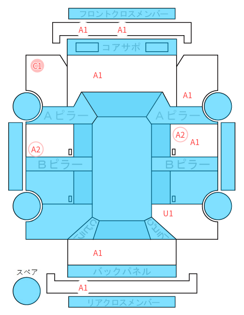 Body condition diagram (damage marks, Japanese labels)