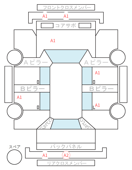 Body condition diagram (damage marks, Japanese labels)