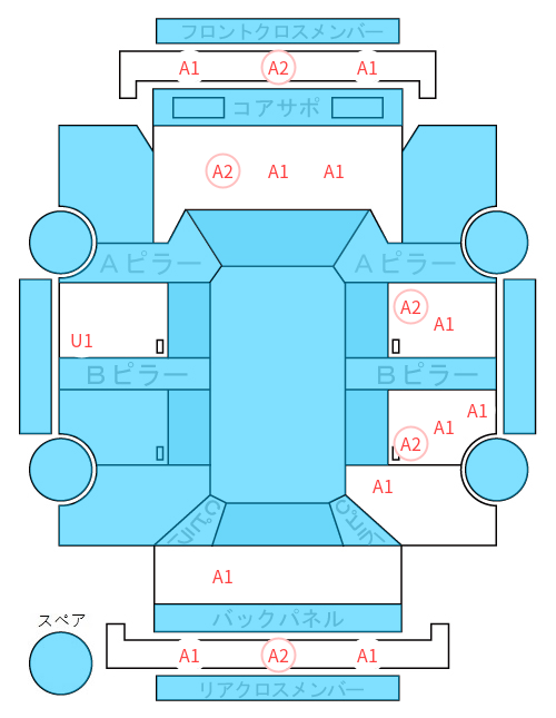Body condition diagram (damage marks, Japanese labels)